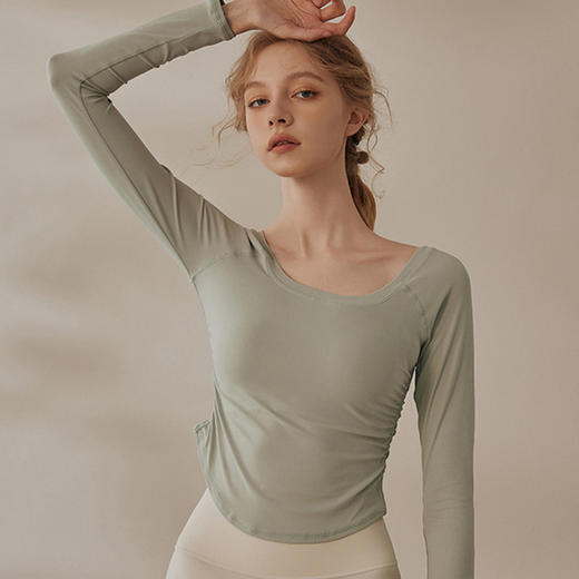 跃牌【禅语梵心系列】裸感紧身褶皱瑜伽上衣长袖 无胸垫FX2100（不带胸垫） 商品图3