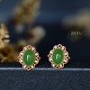 18K玫瑰金和田玉（碧玉）镶钻耳钉--芳菲 /苹果绿 商品缩略图0
