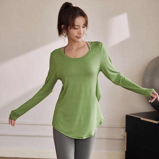 【超级团购】跃牌【禅语梵心系列】宽松系绳莫代尔长袖T恤FX2064（不带胸垫） 商品图3