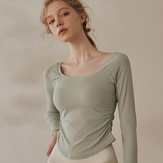 跃牌【禅语梵心系列】裸感紧身褶皱瑜伽上衣长袖 无胸垫FX2100（不带胸垫） 商品图2