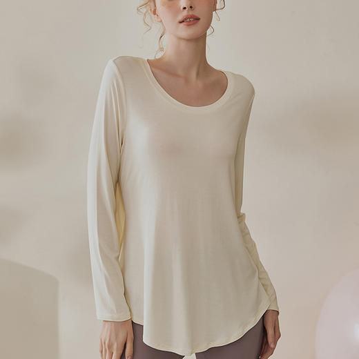 【超级团购】跃牌【禅语梵心系列】宽松系绳莫代尔长袖T恤FX2064（不带胸垫） 商品图1