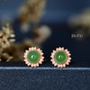 18K玫瑰金和田玉（碧玉）镶钻耳钉--向日葵 /半珠直径5mm/苹果绿 商品缩略图0
