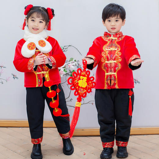 拜年服汉服男女童，冬季中国风民族风唐装套装MXT-T2S喜庆拜年服 商品图3