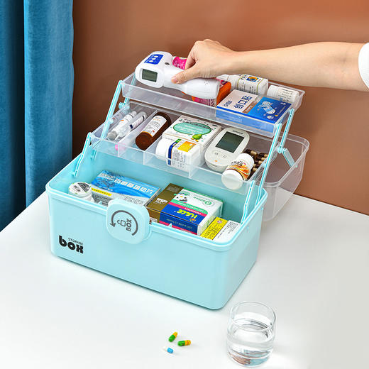 【“巨无霸”双层家用医药箱 ！防尘不串味】双层家用医药箱 手提急救箱药箱 家庭版大容量药箱 商品图2