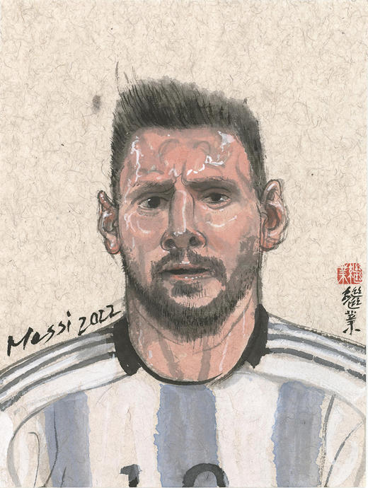 薛继业水墨连框高精版画梅西C罗世界杯足球2022 商品图0