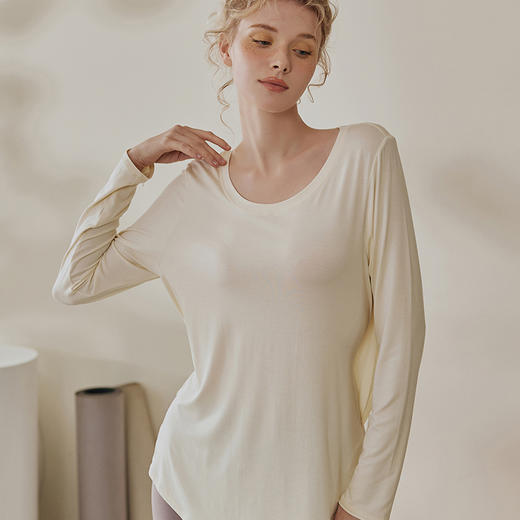 【超级团购】跃牌【禅语梵心系列】宽松系绳莫代尔长袖T恤FX2064（不带胸垫） 商品图2