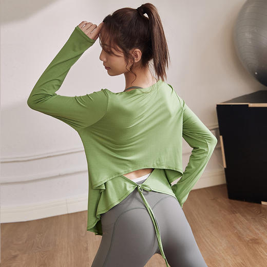 【超级团购】跃牌【禅语梵心系列】宽松系绳莫代尔长袖T恤FX2064（不带胸垫） 商品图1