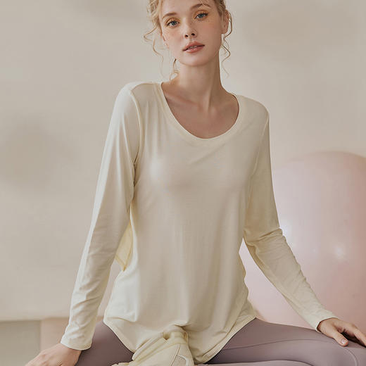 【超级团购】跃牌【禅语梵心系列】宽松系绳莫代尔长袖T恤FX2064（不带胸垫） 商品图4