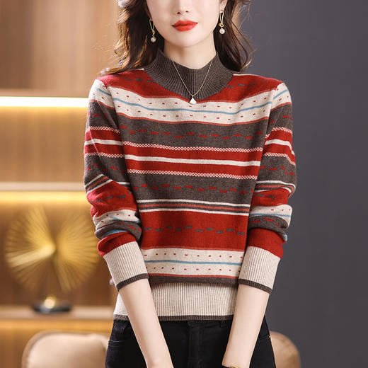 半高领提花条纹毛衣内搭冬季厚款针织打底衫洋气CC-NN-2249 商品图6