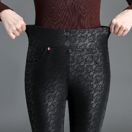 印花长款时尚加绒PU皮打底裤，新款松紧腰修身气质小脚裤MYX-Q8103 商品图3