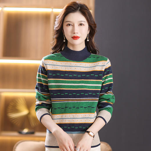 半高领提花条纹毛衣内搭冬季厚款针织打底衫洋气CC-NN-2249 商品图2
