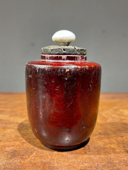 红漆楠木镂空铜盖香瓶，顺丰包邮 商品图0