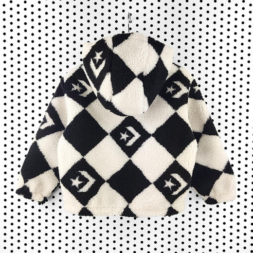 Converse匡威童衣童衣冬黑白拼色棋盘格颗粒绒连帽外套针织夹克 CV2242042 商品图3