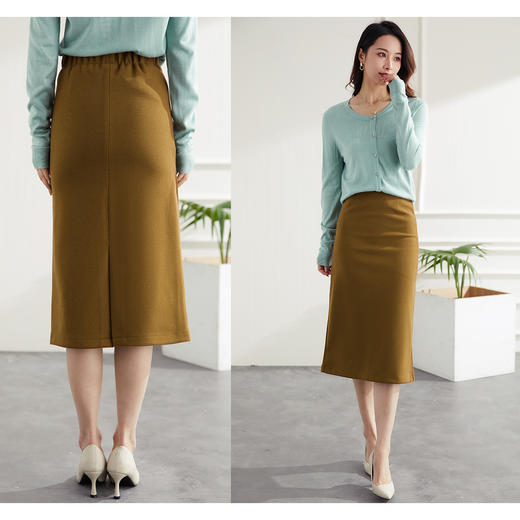 罗蒙四季款女裙女式半截裙时髦百搭商务通勤中长款纯色简约半身裙女 商品图5