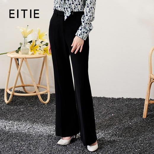 EITIE爱特爱春新款高腰时尚显瘦百搭通勤黑色喇叭裤休闲长裤A2305107 商品图0