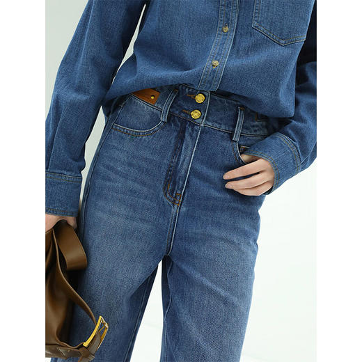 COCOBELLA复古水洗侧开叉牛仔裤女微喇阔腿裤DN616 商品图1