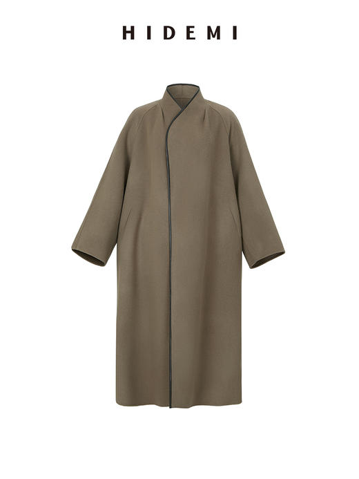 HIDEMI 美利奴羊毛包皮边不对称设计感廓形长款大衣 商品图8