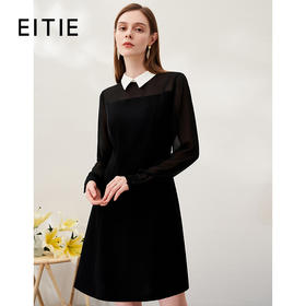EITIE爱特爱春季新款透视拼接袖时尚优雅连衣裙A2307113
