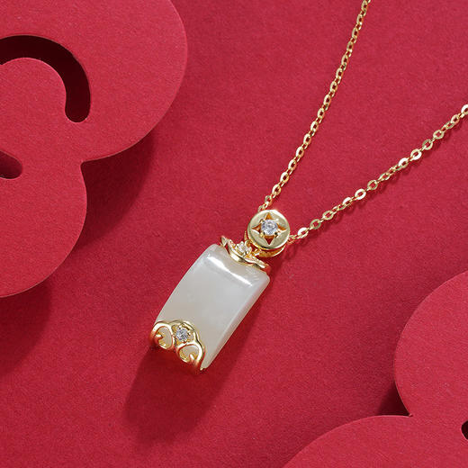 子佩集S925银【无事牌】套链项链【XL020557】镀金和田玉2212 商品图5