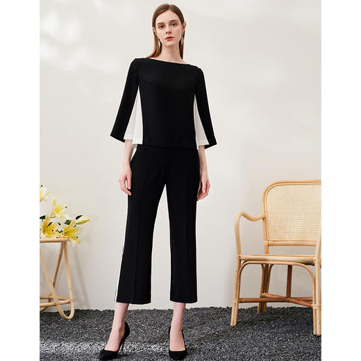 EITIE爱特爱春季新款显瘦通勤撞色微喇阔腿百搭九分休闲裤A2305109 商品图3