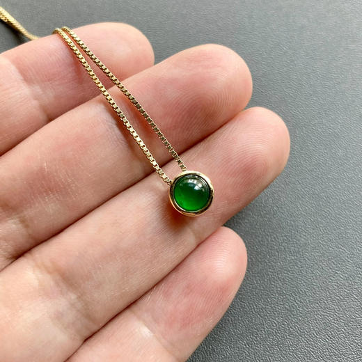 冰种阳绿翡翠蛋面吊坠18k黄金镶嵌 商品图8