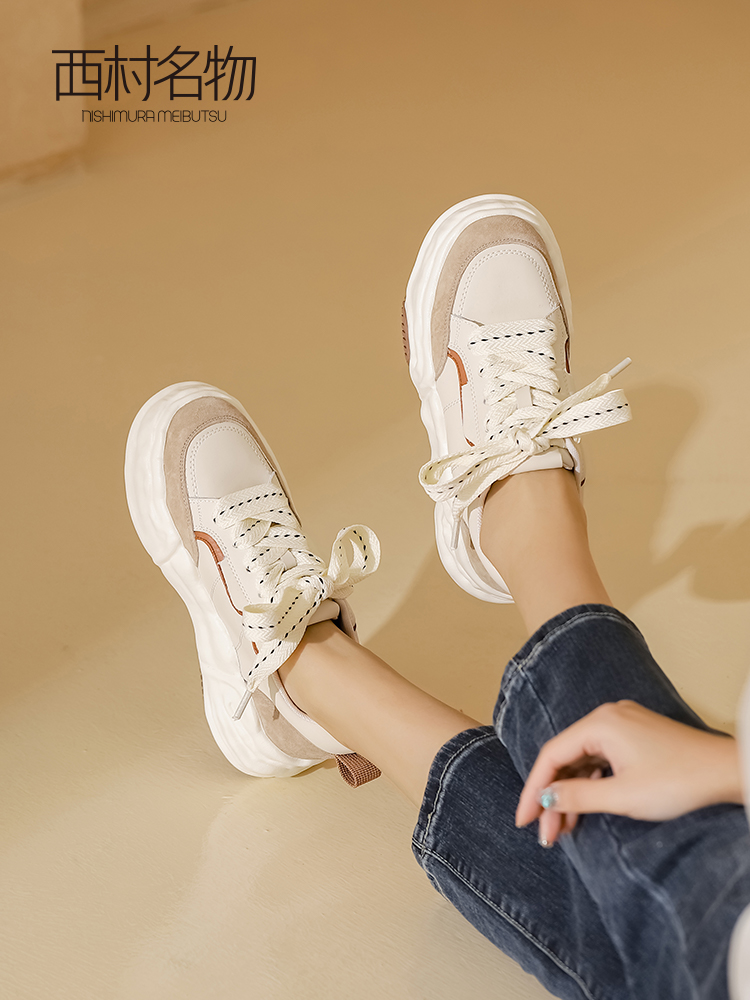 西村名物2023春季新款厚底板鞋女溶解鞋增高时尚休闲小白鞋12451