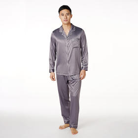 都市丽人男士丝质系列哑光弹力色丁长款薄家居服睡衣套装新年本命年红品FH31F9