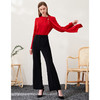 EITIE爱特爱春新款气质通勤复古直筒显瘦优雅飘带红色衫A2313101 商品缩略图2