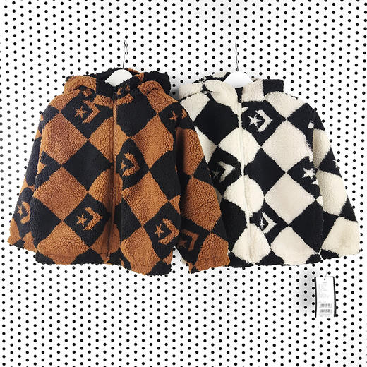 Converse匡威童衣童衣冬黑白拼色棋盘格颗粒绒连帽外套针织夹克 CV2242042 商品图0