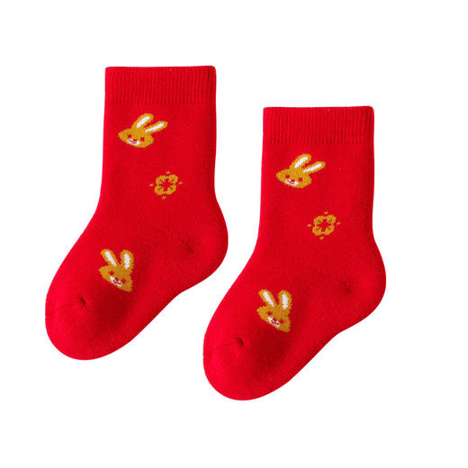 【2双装 360°仿蜂巢蓄热毛圈 无惧寒冷】毛圈加厚冬款婴儿袜子兔年新年袜百日周岁宝宝袜子大红袜子 商品图5