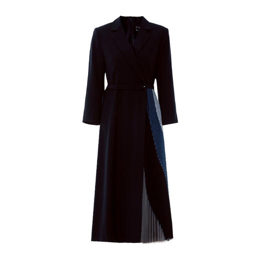 EITIE爱特爱春季新款气质时尚西装翻领收腰A字百褶拼接连衣裙6907614 商品图11