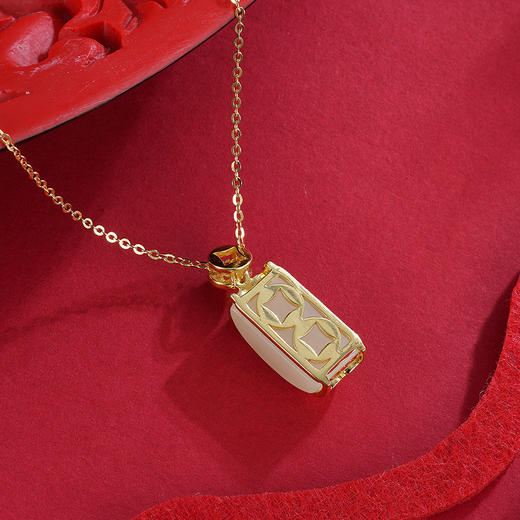 子佩集S925银【无事牌】套链项链【XL020557】镀金和田玉2212 商品图3