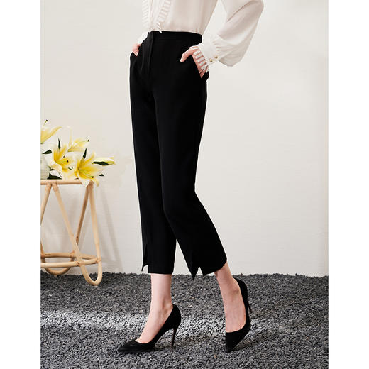 EITIE爱特爱春季新款高腰通勤OL显瘦百搭开叉微喇九分休闲裤A2305105 商品图1