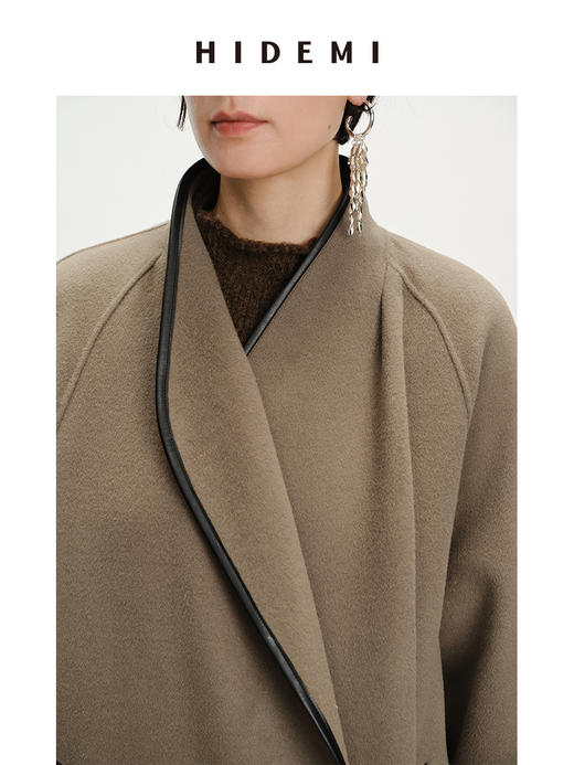 HIDEMI 美利奴羊毛包皮边不对称设计感廓形长款大衣 商品图7