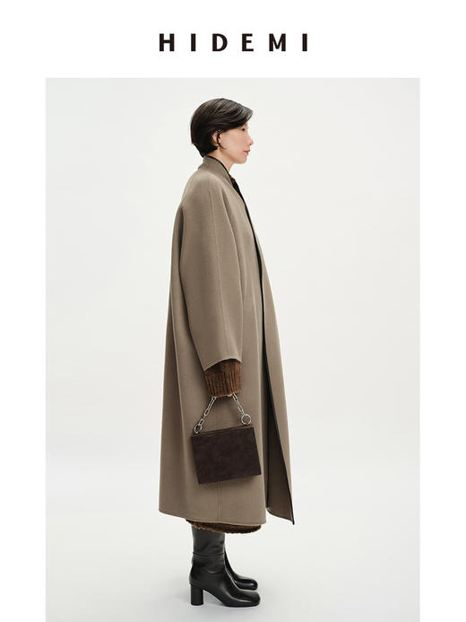 HIDEMI 美利奴羊毛包皮边不对称设计感廓形长款大衣 商品图4