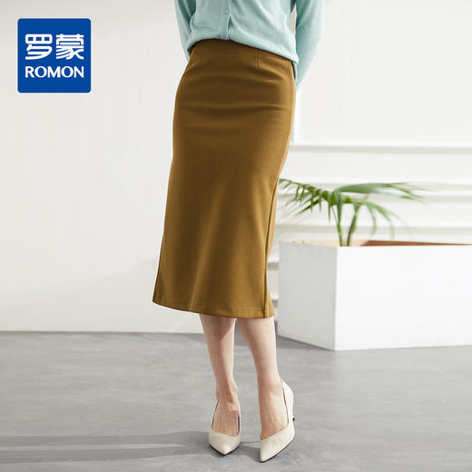 罗蒙四季款女裙女式半截裙时髦百搭商务通勤中长款纯色简约半身裙女 商品图1