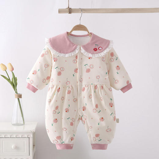 【可爱萌趣 保暖舒适】拜年服婴儿衣服新生儿夹棉连体衣宝宝秋冬季棉服外出服装哈衣爬爬 商品图1