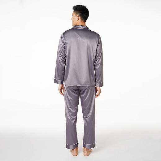 都市丽人男士丝质系列哑光弹力色丁长款薄家居服睡衣套装新年本命年红品FH31F9 商品图2