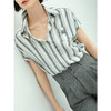 COCOBELLA亮丝竖条纹短袖衬衫女宽松休闲舒适全棉衬衣SR607 商品缩略图1
