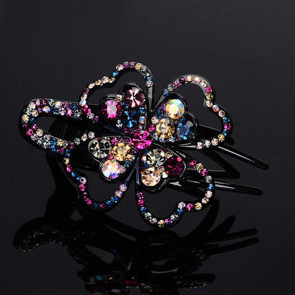 LBE-pf087-2丽莎鸭嘴夹发夹气质满钻花朵发卡韩版盘发一字夹大号发饰 商品图4