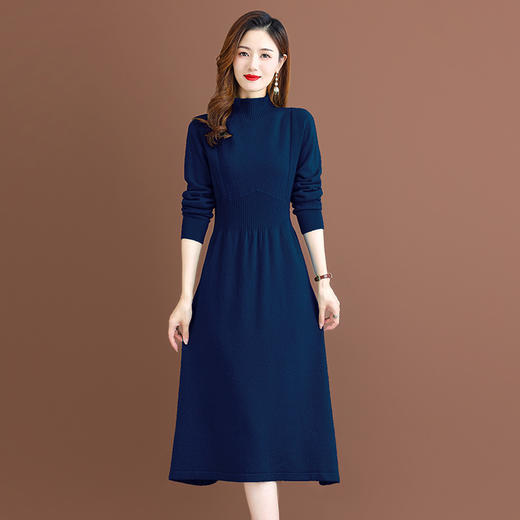 纯羊毛针织冬季内搭，半高领收腰纯色毛衣裙CC-68-1006 商品图2