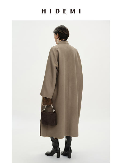 HIDEMI 美利奴羊毛包皮边不对称设计感廓形长款大衣 商品图6