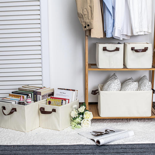 【5折清仓】【自营】新品高质感家庭收纳荔枝纹PU提手丝滑内衬加厚牛津布铁架框收纳箱 商品图1