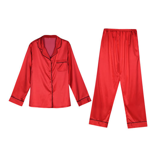都市丽人哑光弹力色丁薄长袖家居服睡衣新年本命年红品LH31D1 商品图6