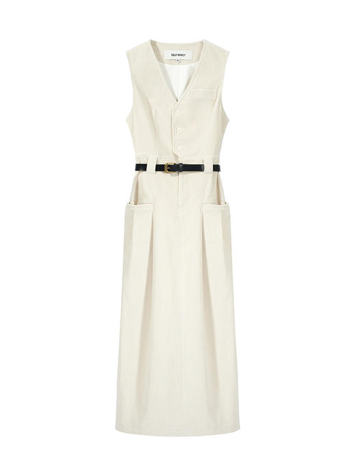 Self Who2023新款纯棉v领廓形显瘦半身裙子女茧型时髦马甲连衣裙 商品图3