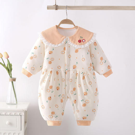 【可爱萌趣 保暖舒适】拜年服婴儿衣服新生儿夹棉连体衣宝宝秋冬季棉服外出服装哈衣爬爬 商品图2