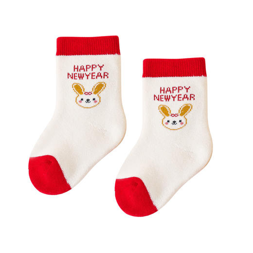 【2双装 360°仿蜂巢蓄热毛圈 无惧寒冷】毛圈加厚冬款婴儿袜子兔年新年袜百日周岁宝宝袜子大红袜子 商品图6