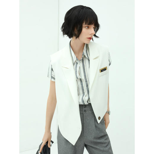 COCOBELLA亮丝竖条纹短袖衬衫女宽松休闲舒适全棉衬衣SR607 商品图4