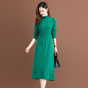 纯羊毛针织冬季内搭，半高领收腰纯色毛衣裙CC-68-1006