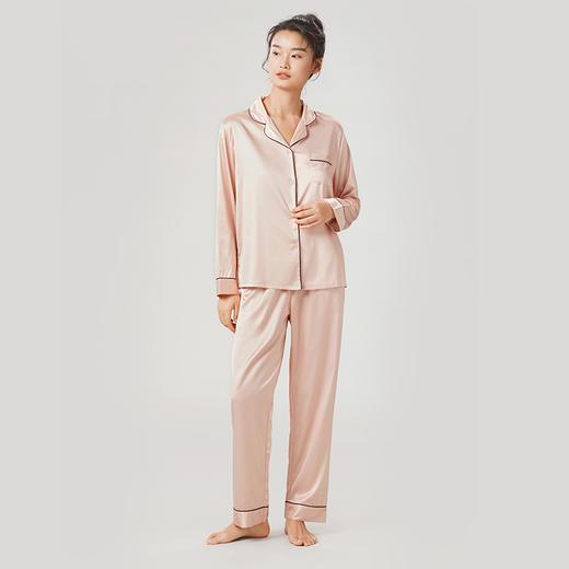 都市丽人哑光弹力色丁薄长袖家居服睡衣新年本命年红品LH31D1 商品图0